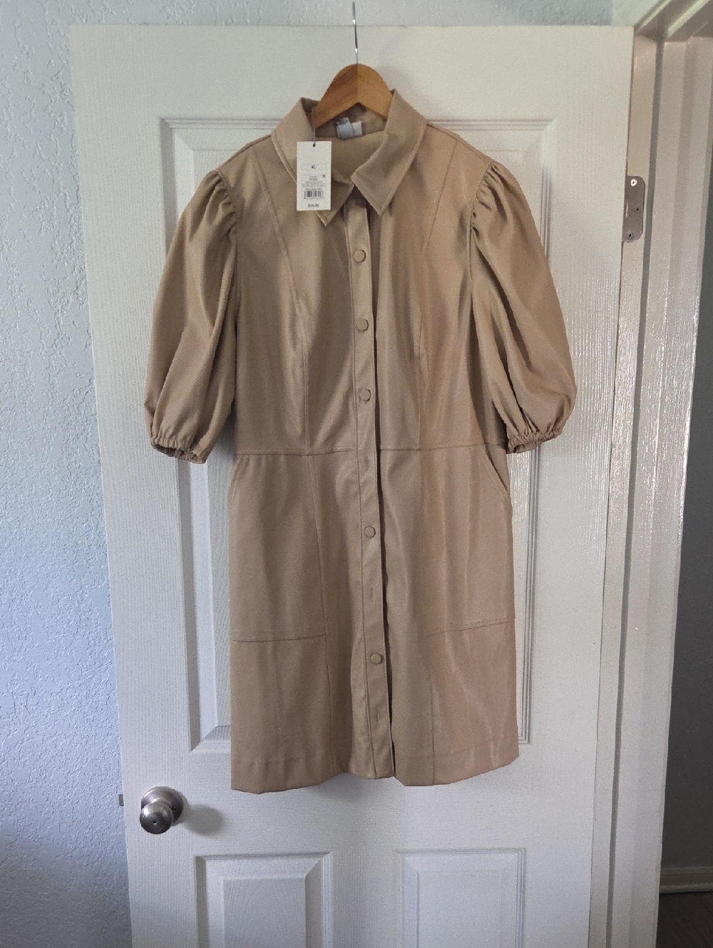 a new day Beige Button-Front Midi Dress